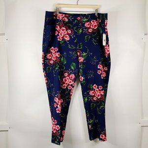 Eloquii Plus Size Katy Ankle Work Pants in Navy and Pink Floral